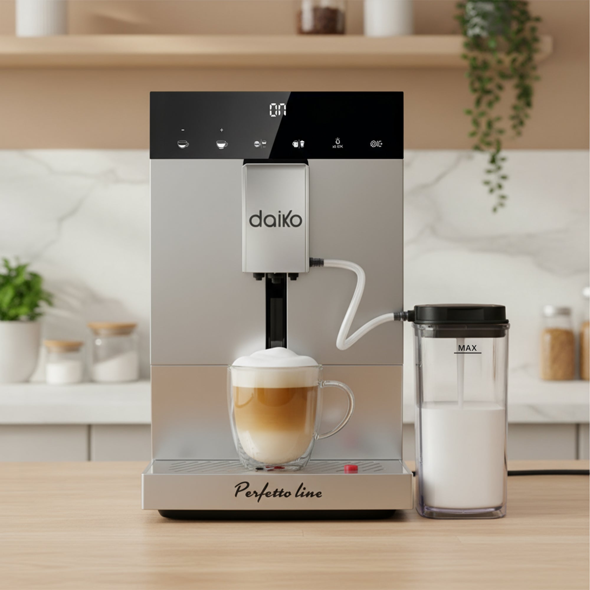 Machine à café automatique Digitale Cappuccino 19 bars Silver avec réservoir à lait