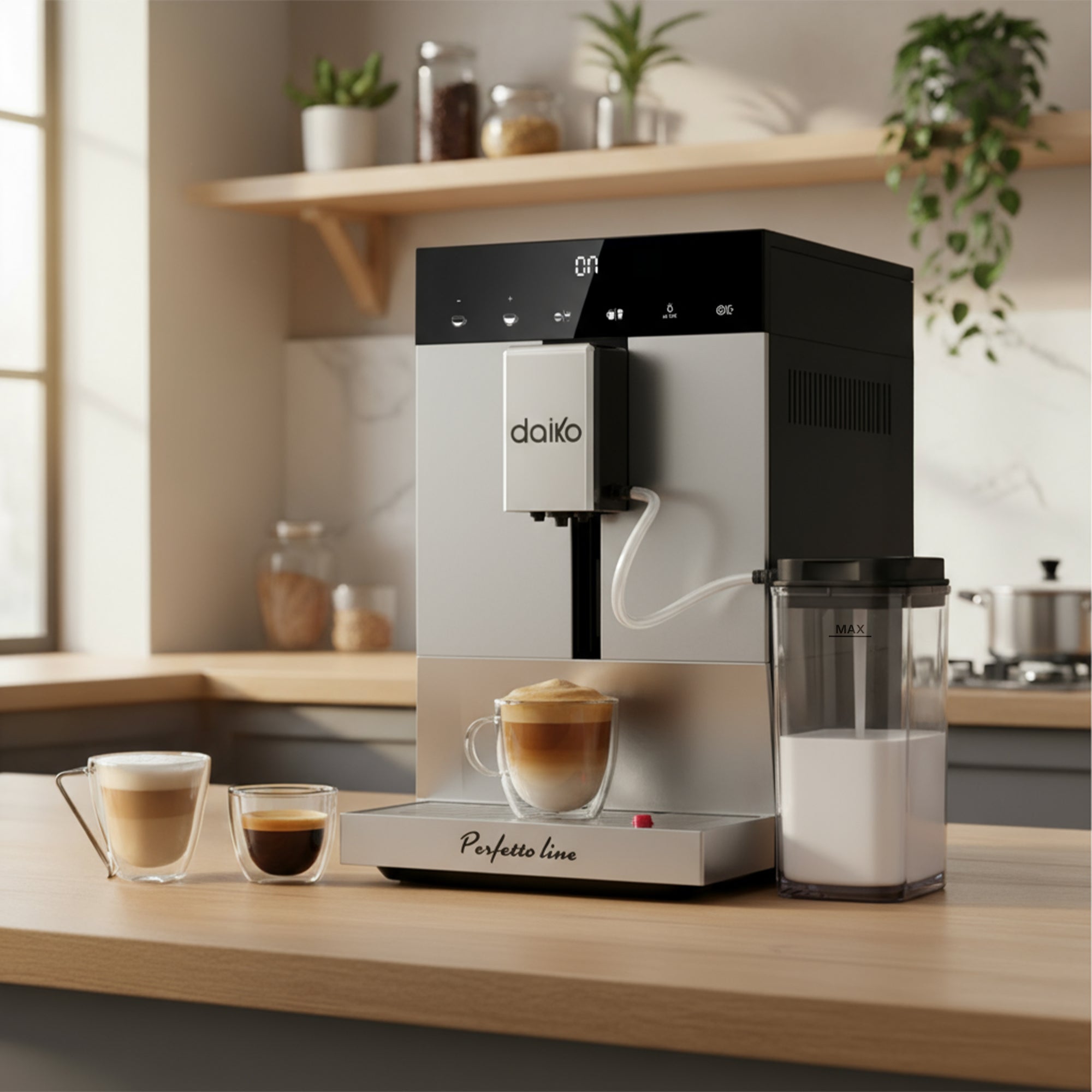 Machine à café automatique Digitale Cappuccino 19 bars Silver avec réservoir à lait