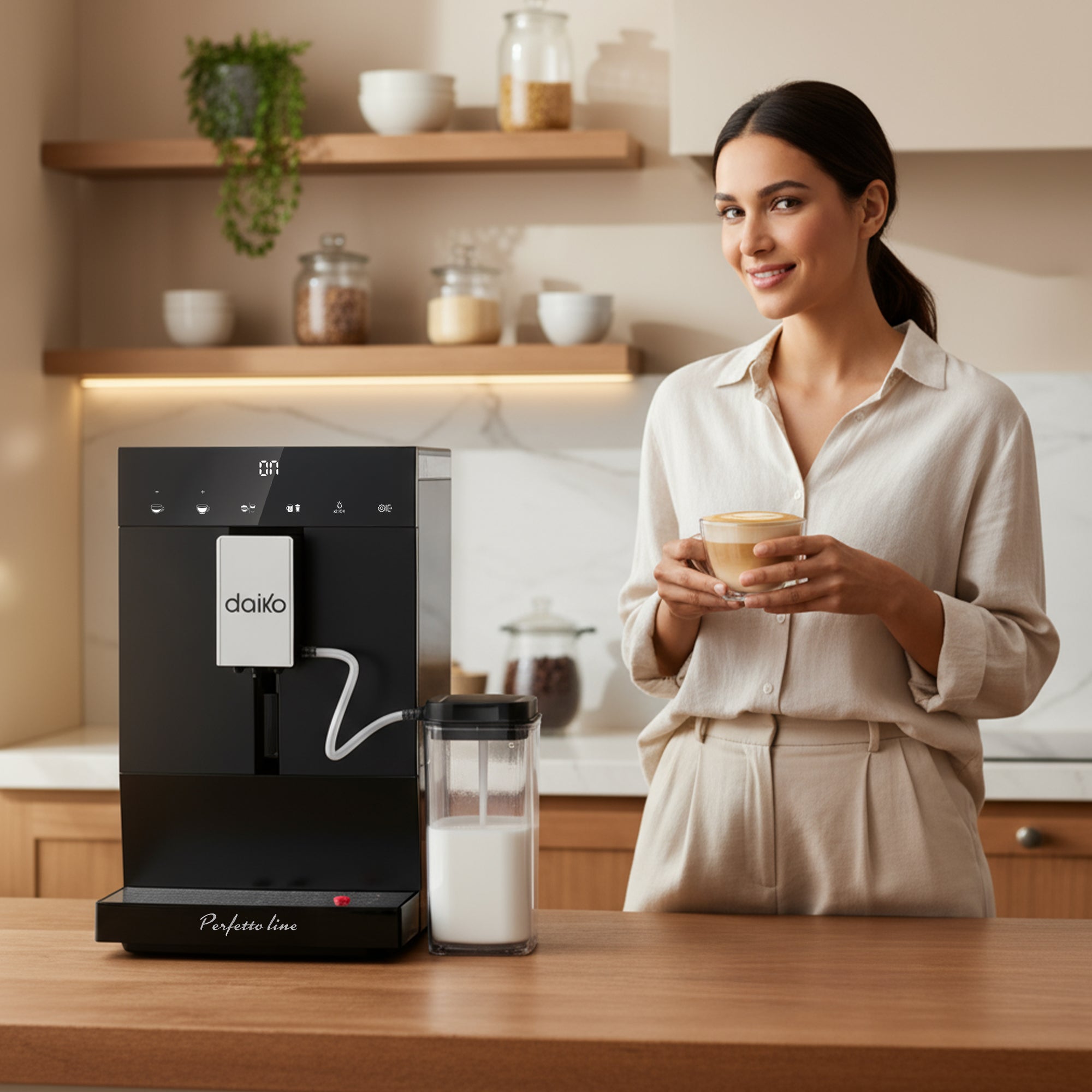 Machine à café automatique Digitale Cappuccino 19 bars Noir avec réservoir à lait