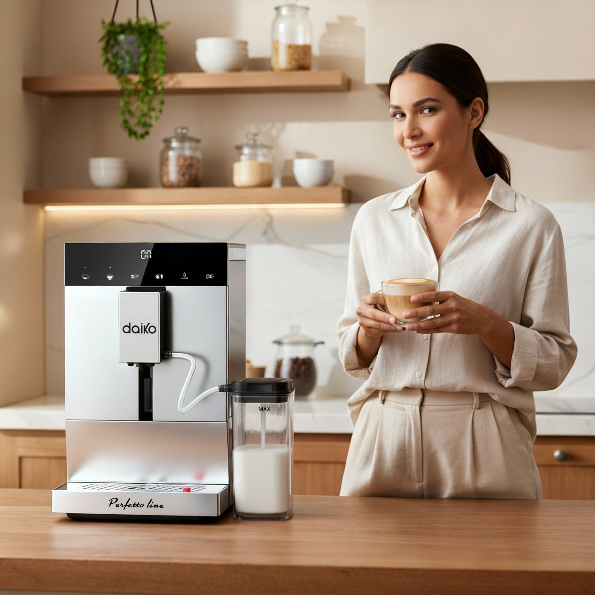 Machine à café automatique Digitale Cappuccino 19 bars Silver avec réservoir à lait