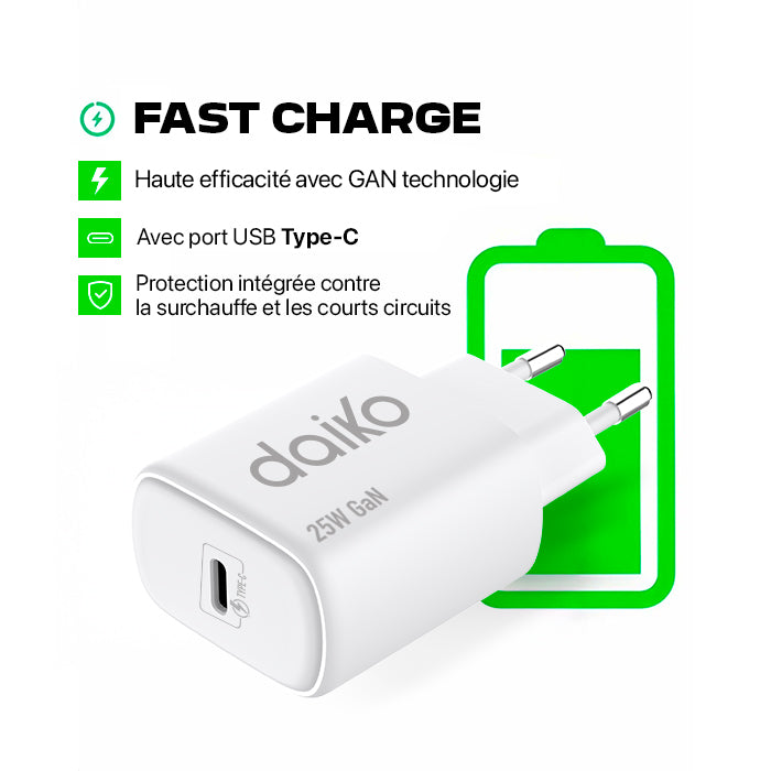 Fast charger Blanc USB C 25W