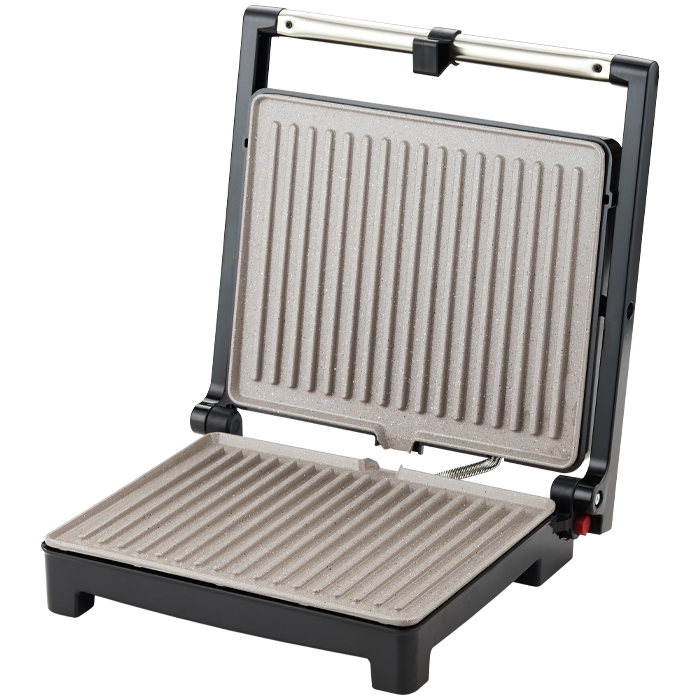 Grill panini en acier inoxydable Ouverture à 90°, 105° et 180° Revêtement antiadhésif en granite