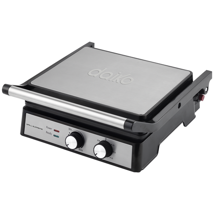 Grill panini en acier inoxydable Ouverture à 90°, 105° et 180° Avec minuterie