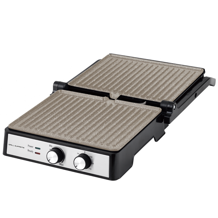 Grill panini en acier inoxydable Ouverture à 90°, 105° et 180° Avec minuterie