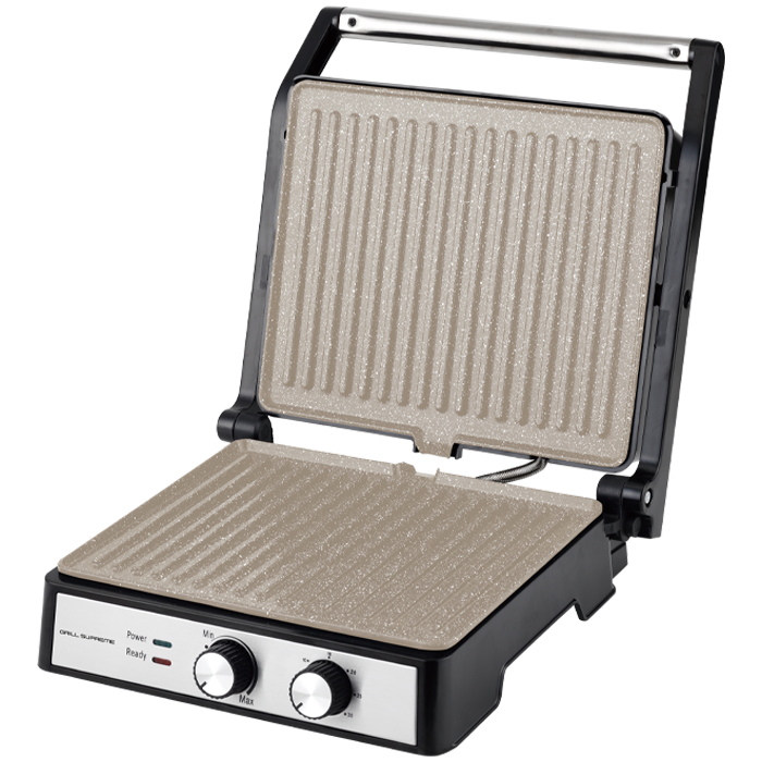 Grill panini en acier inoxydable Ouverture à 90°, 105° et 180° Avec minuterie